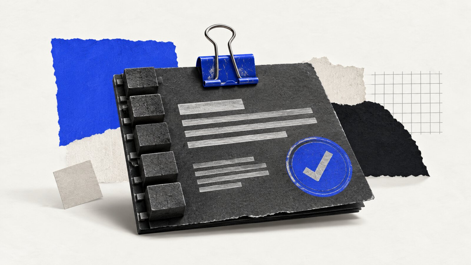Open-weight model license sheet clipped to a stack of model-weight blocks