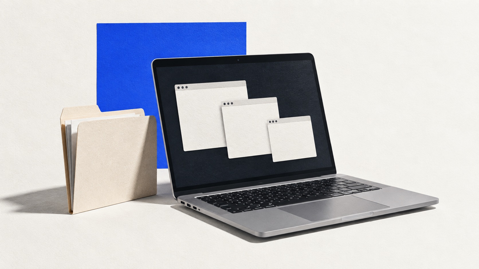 Laptop windows and a paper folder representing portable files